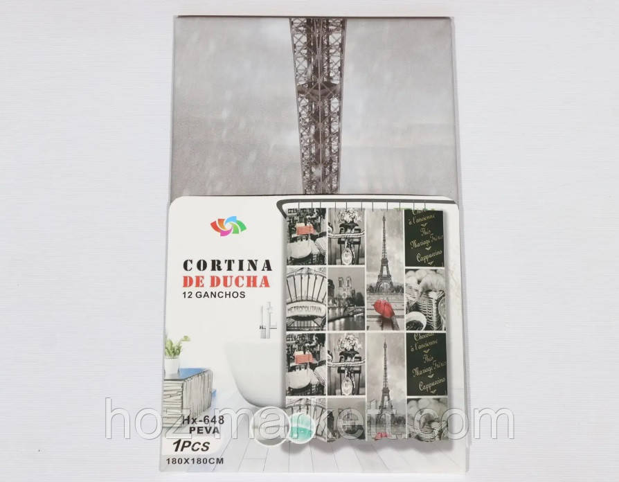 Штора у ванну силіконова Ефіопія Париж шторка для ванної 180 х 180 см, фото 1