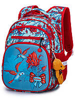 Шкільний рюкзак, R3-244, три відділи брелок-ведмедик Winner One/SkyName 30*18*38 см, червоний з блакитним