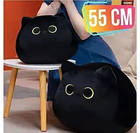 Мягкая плюшевая игрушка подушка черный кот 55см, талисман