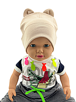 Шапка детская трикотажная двойная для ребенка головные уборы бежевый (ШД452)