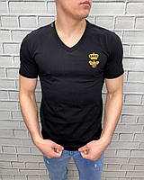 Футболка чоловіча D&G Чорна з V-подібним вирізом Брендова футболка для чоловіків Дольче Габбана bhs
