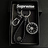 Брелок supreme 3в1 с черным диском и кожаным ремешком