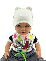 Шапка детская трикотажная двойная для ребенка головные уборы молочный (ШД453)