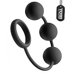 Силіконові анальні кульки Tom of Finland Silicone Cock Ring with 3 Weighted Balls, 15,2х3,8 см.