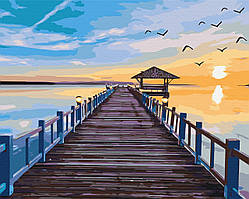 Картини за номерами морська тематика 40х50 Картина по цифрах на полотні Місточок у захід Розпис за номерами Brushme BS631