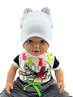 Шапка детская трикотажная двойная для ребенка головные уборы белый (ШД455)
