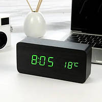 Электронные часы VST-862 цифровые настольные от сети и батареек с умной зелёной подсветкой и термометром
