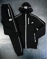 Чоловічий теплий спортивний костюм Nike на флісі, зимовий утеплений спорт костюм Найк чорний із капюшоном Туреччина