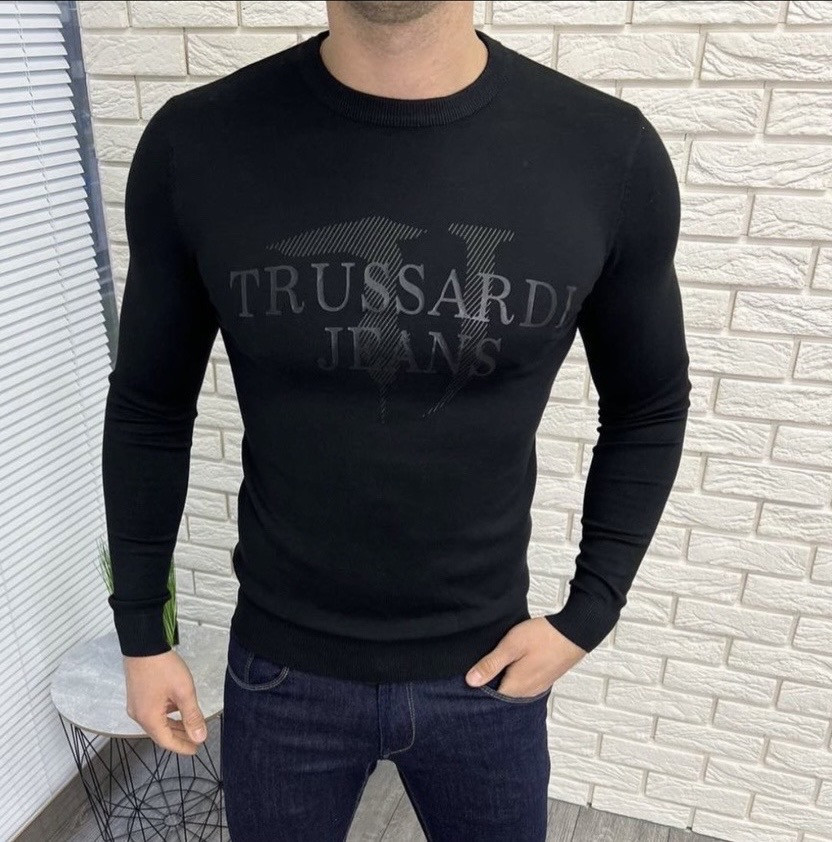 Чоловічий тонкий светр Trussardi чорний, брендова чоловіча кофта, світшот під джинси для чоловіків XXL bhs