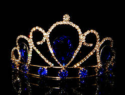 Діадема принцеси сині кристали на металевому обручі, висота 5,5 см, золотиста