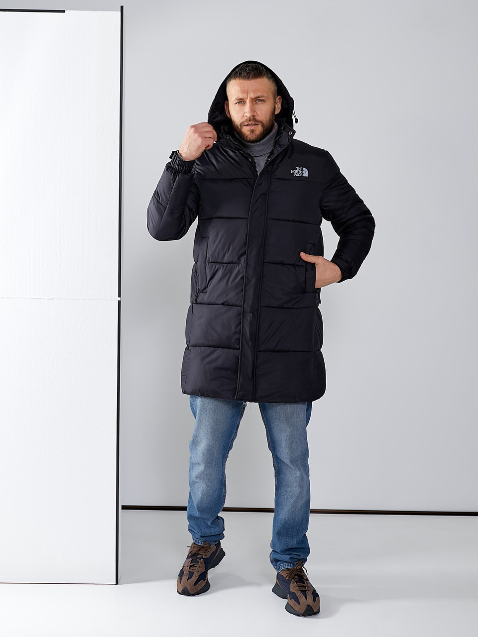 Мужская куртка The North Face длинная черная Зе Норт Фейс 700 удлиненная куртка с капюшоном bhs - фото 2 - id-p2083735691