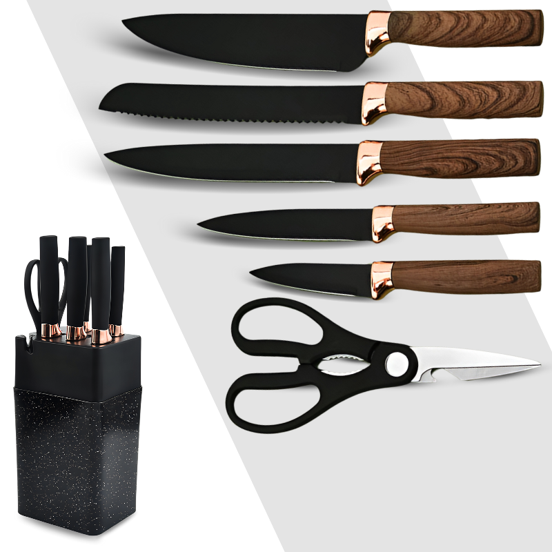 7 в 1 - універсальний набір кухонних ножів на підставці з ножицями