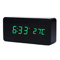 Настольные часы VST-862 Green, цифровые часы с будильником от сети и батареек с датой и термометром