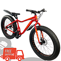 Велосипед Fatbike Titan ELEVEN 26 дюймов 17 рама Красный + Крылья, пожножка, 2 фонаря на USB и Шлем