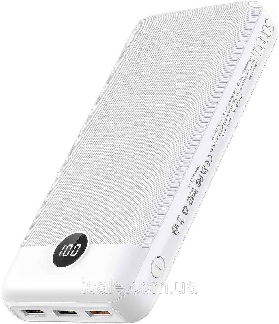 Powerbank Veger 30000 mAh 20W PD QC 3.0 Повербанк Veger VP3008PD 30000 mAh 20 W White, фото 1