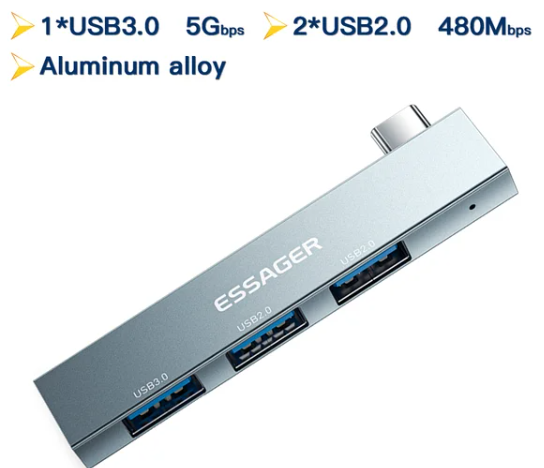 Essager 3 в 1 USB C HUB  Док-станція Splitter For Macbook Adapter For Laptops USB 3.0 Type C, фото 1