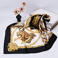 Женский платок белый, черный, золотой, бежевый, легкий шарф, шелковый платок на голову, бандана 90 см