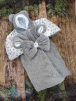 Зимний меховой комплект Тедди для новорожденных конверт + комбинезон, серый