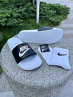 Тапки від Nike (білі с чорним) Отличное качество Размер 40 (25.5 см)