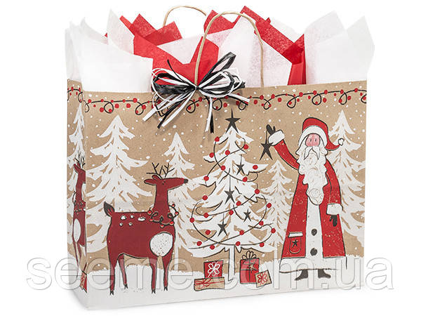 Пакет крафт новорічний «Санта», 400х300х150 мм., фото 1