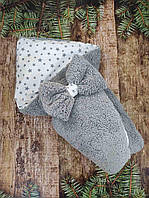 Зимний меховой конверт Тедди на хлопковой подкладке для новорожденных, серый