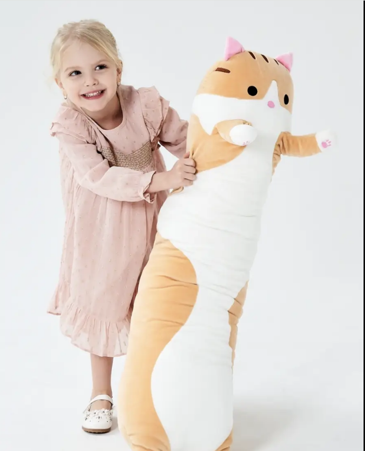 Якісна іграшка-обіймашка для сну Кіт Батон 130 см Коричневий, Довгий кіт подушка антистрес