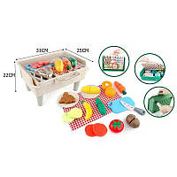 Детский игровой набор барбекю 2026 ED-E овочі, фрукти, на липучках, посуд, ніж, скатертина, мангал, у валізі