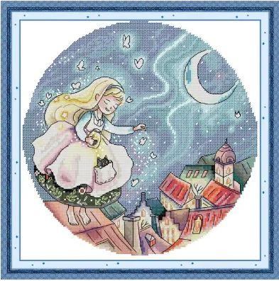 Набір для вишивання за нанесеною на канву схемою "Night Elf". AIDA 14CT printed 33*33 см