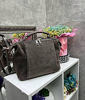 Женская замшевая сумка с двумя ремнями удобная сумочка средняя капуччино замша+кожзам