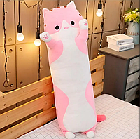 Мягкая плюшевая игрушка Длинный Кот Батон 90см, подушка-антистресс розовый