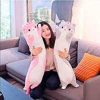 Якісна іграшка обіймашка для сну Кіт Батон 150 см рожевий, Довгий кіт подушка антистрес