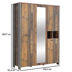 Шафа з дзеркалом Clif 156.4 см старе дерево вінтаж та бетон темно-сірий у кімнату підлітка