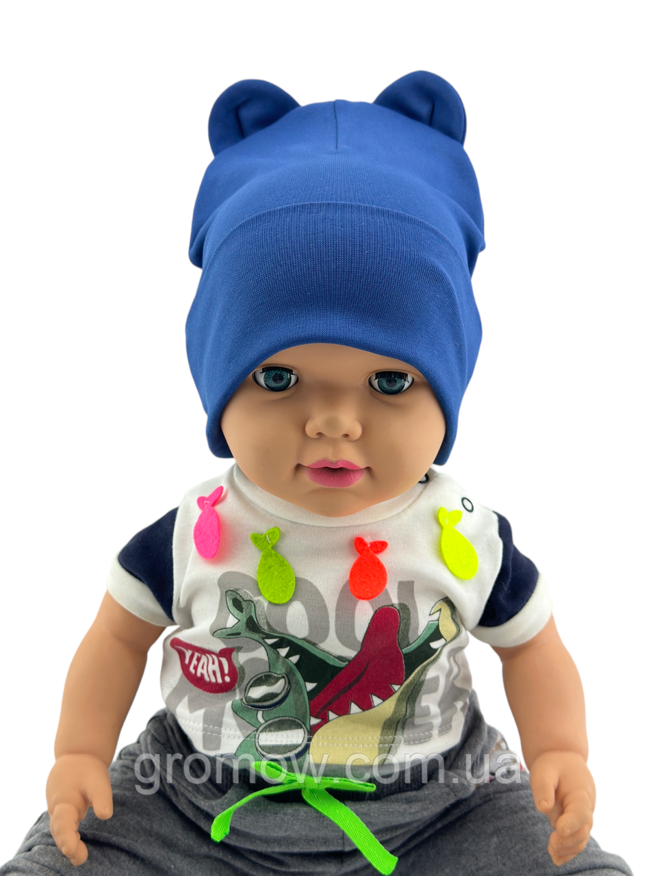 Шапка дитяча трикотажна подвійна для дитини головні убори синій (ШД457), фото 1