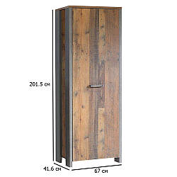 Шафа однодверна платтяна Clif 67 см старе дерево вінтаж і бетон темно-сірий в кімнату підлітка