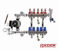 Коллектор для теплого пола в сборе с насосом на 5 выхода Koer (Чехия)