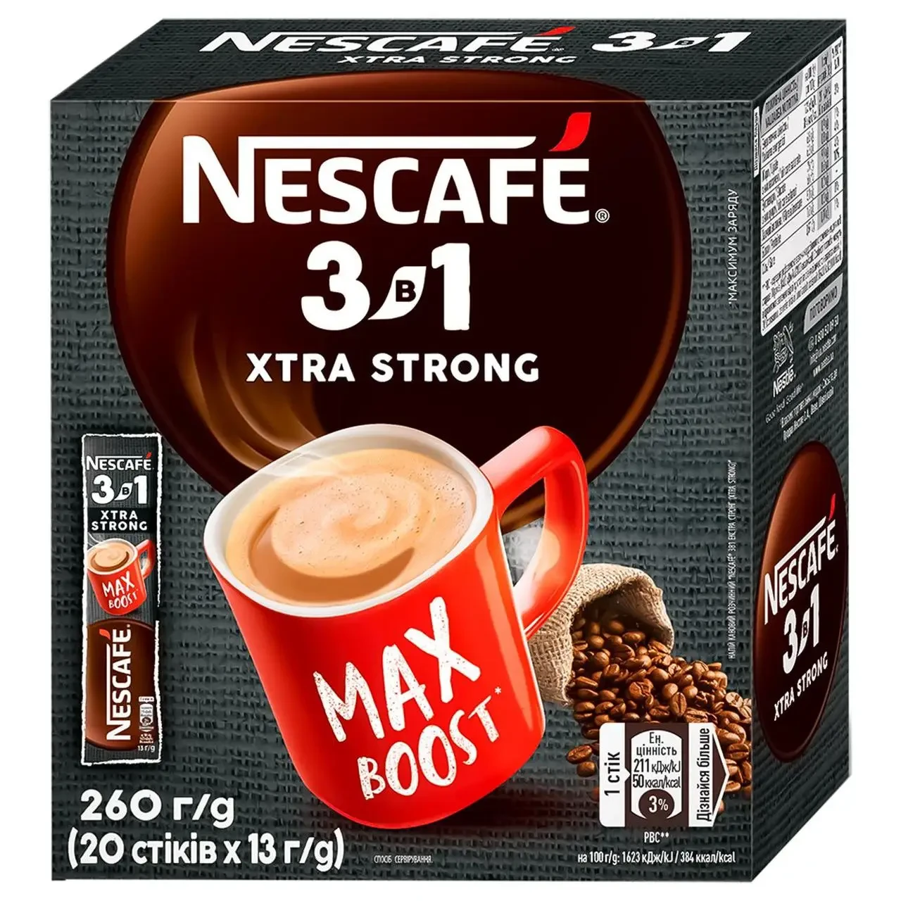 Кава розчинна Nescafe 3в1 Extra Strong 24 стикa, фото 1
