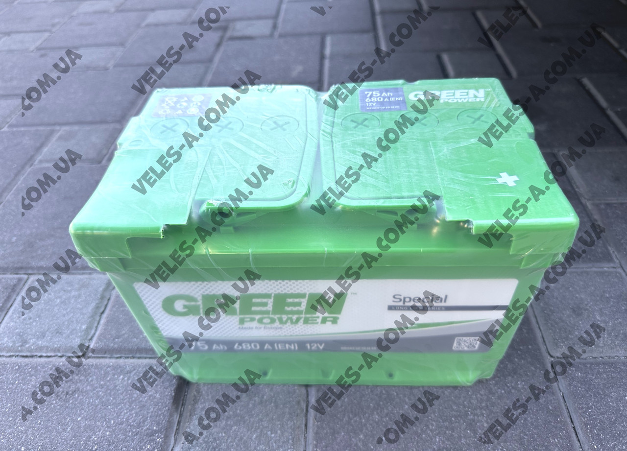 Стартерний акумулятор 75 АзЕ 6СТ Green Power, 6CT-75Аh АзЕ 12V,  права полярність