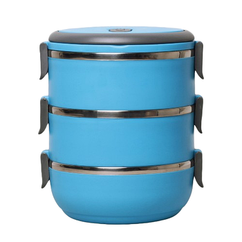 Ланч-бокс потрійний 2100мл 16,5*15*20см (корпус пластик/внутр.ємність нерж.сталь) мікс KAMILLE