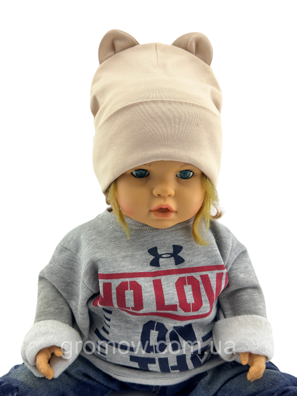 Шапка дитяча трикотажна подвійна для дитини головні убори бежевий (ШД472), фото 1