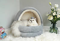 Домик Для Кошек с Игрушкой 42 см Глубокая Мягкая Лежанка Кровать с Внутренней Подушкой Серая (Манежи, Гамаки,