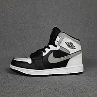 Мужские кроссовки Nike Найк Air Jordan 1, кожа, белые с черным и серым. 41
