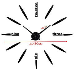 3D Годинник настінний чорний до 80см Цифри англійські Пулі Б230-27'