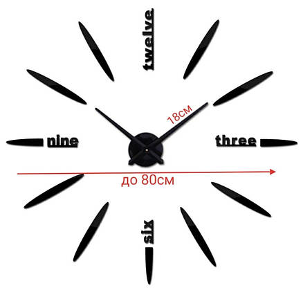 3D Годинник настінний чорний до 80см Цифри англійські Пулі Б230-27', фото 2