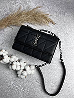 Жіноча шкіряна сумка Yves Saint Laurent чорна сумочка на ланцюжку YSL nickel сен лоран у подарунковій упаковці