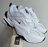 Женские кроссовки Nike M2K Tekno White Black осень-весна демисезонные белые с черным. Живое фото