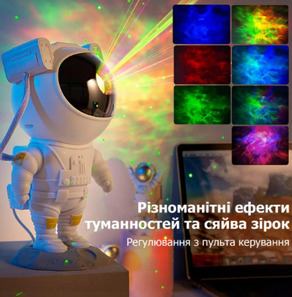 Ночник проектор зоряного неба Космонавт - лазерний світильник проектор астронавт з пультом і таймером, фото 1