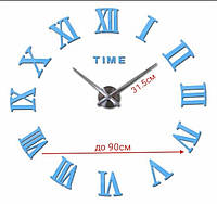 3D часы настенные голубые до 90см Римские цифры Б230-37'