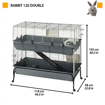 Клітка для кроликів двоповерхова підставка на колесах Ferplast Rabbit 120 Double 118 x 58 x h 117 cm, фото 3