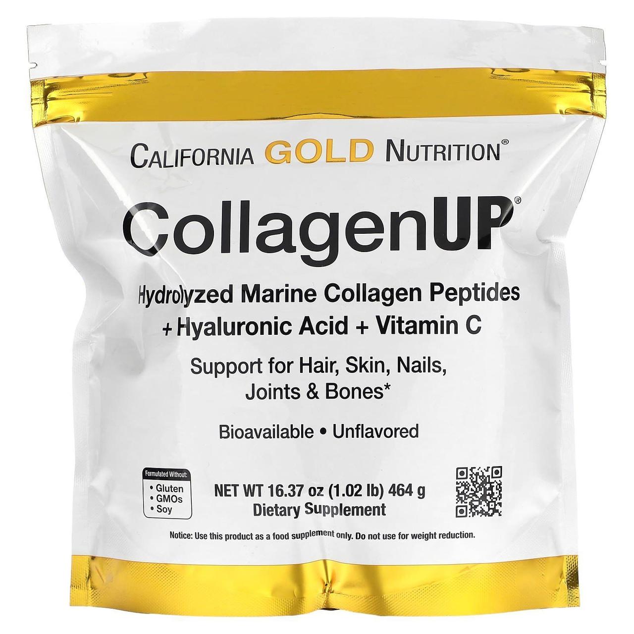 Морський коллаген California Gold Nutrition, CGN, CollagenUP 5000,+ гіалуронова кислота + вітамін, 461 г