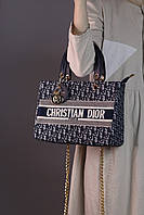 Женская сумка Christian Dior dark blue with gold, женская сумка, брендовая сумка, Кристиан Диор темно-синего ц